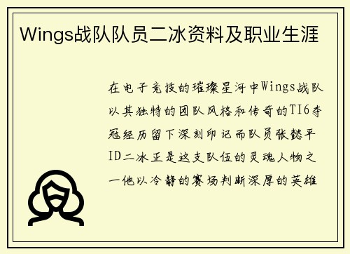Wings战队队员二冰资料及职业生涯